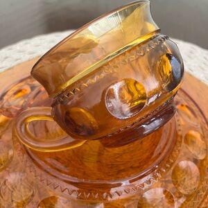 Vintage 1960's Indiana Glass KCrown Amber 10' Thumbprint Snack Set Cup and Plate